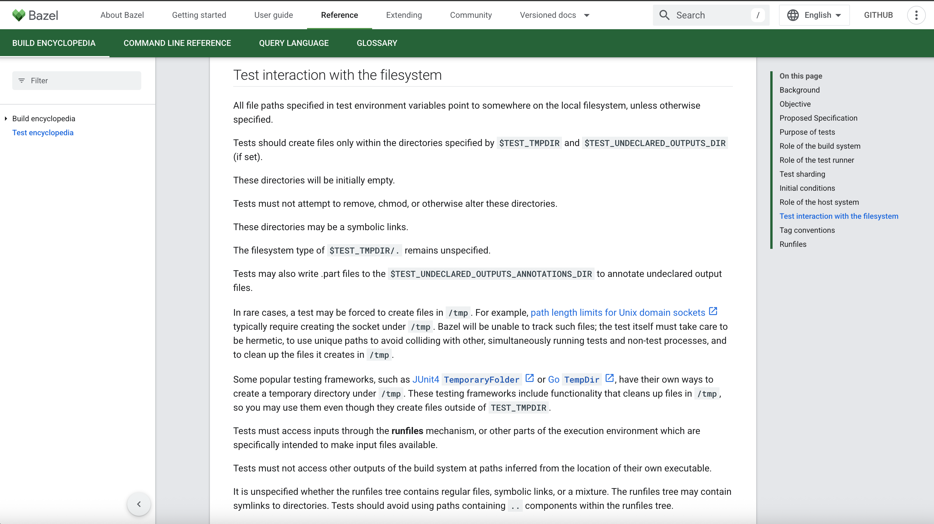 Screenshot of a section of Test Encyclopedia